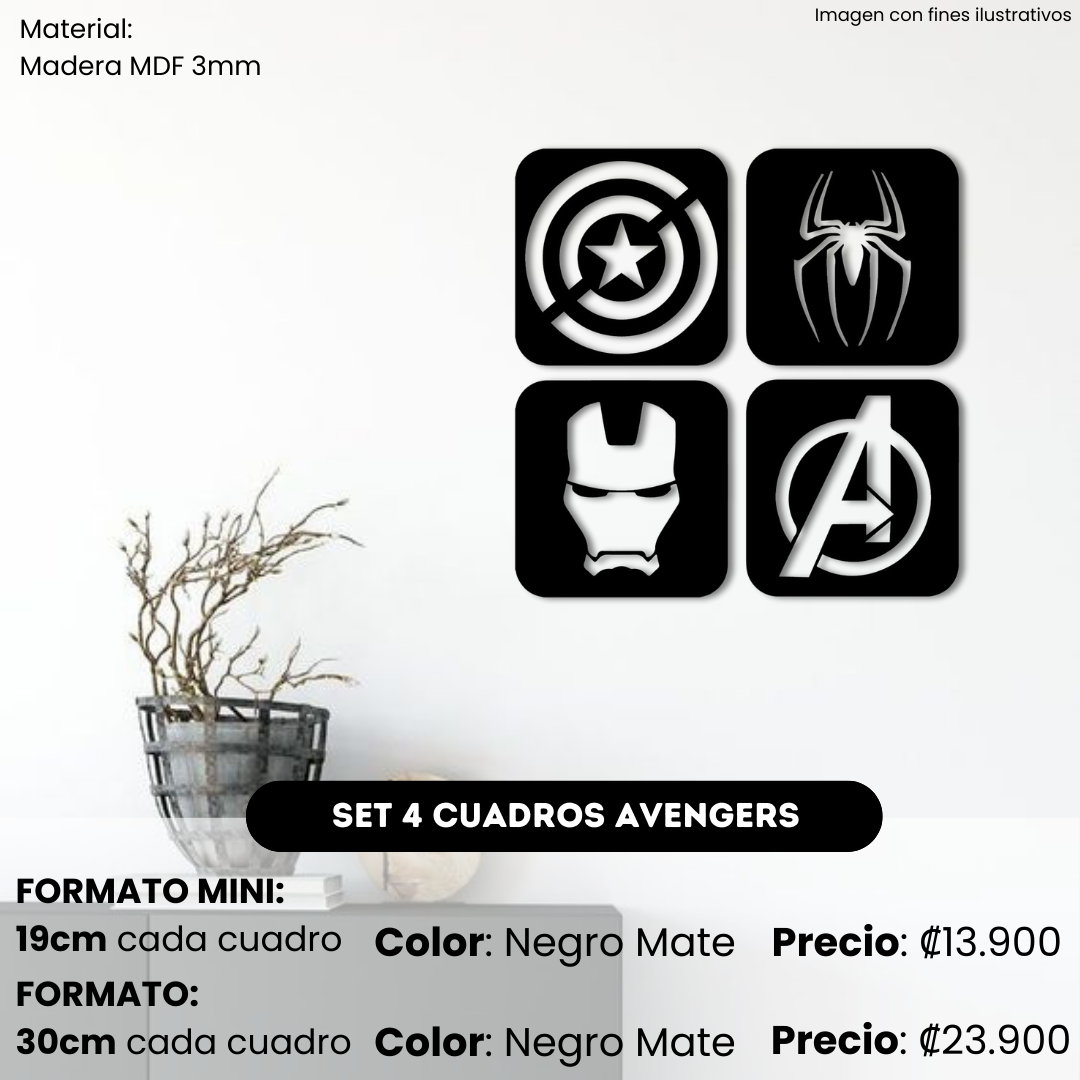 Set de 4 cuadros de Avengers