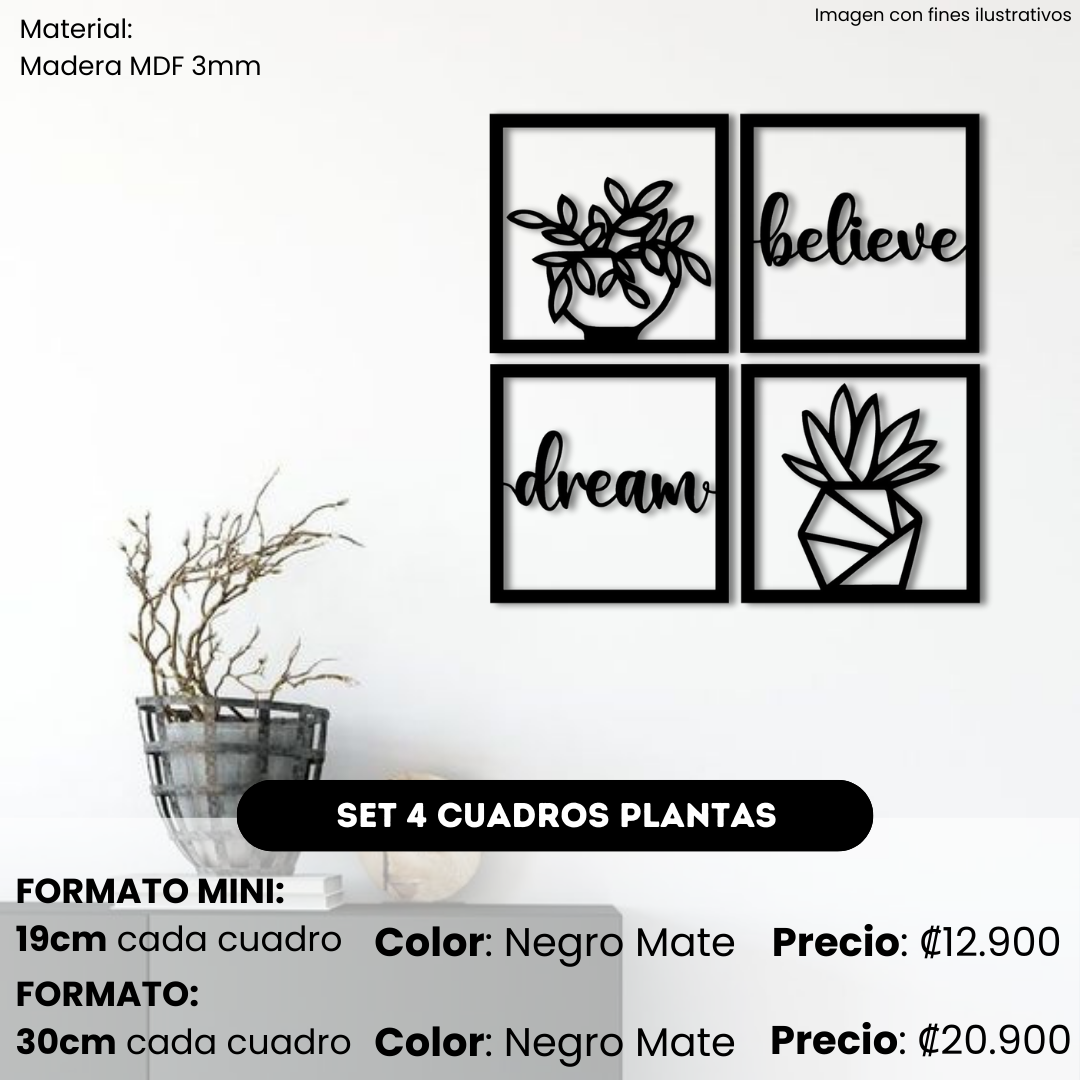 Set de 4 cuadros plantas & palabras