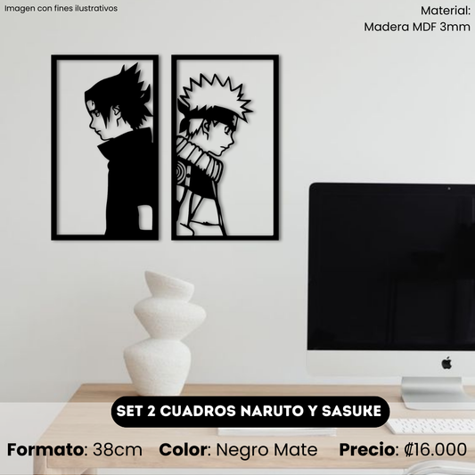 Set de 2 Cuadros 38cm Naruto y Sasuke